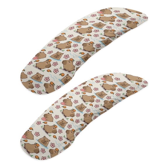 SCRAWLGOD Capybara Orange Floral 2 Pcs Set Soft Office Chair Armrest Slipcovers Scratch Resistant Chair Arm Rest Covering Washable Breathable Rotating Chair Arm Cover
