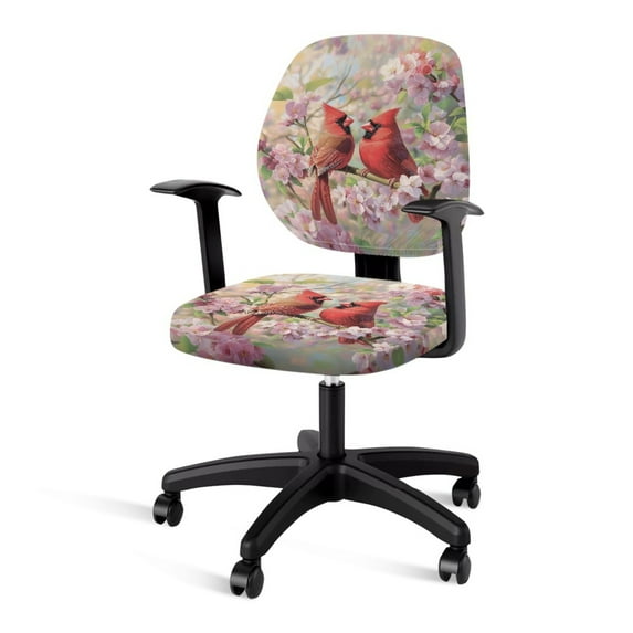 SCRAWLGOD Cardinal Peach Blossom Stretchy Cover for Office Chair Seat Breathable High Back Chair Slipcover Washable Protective Desk Chair Cover for Home Decor, 2 PCS