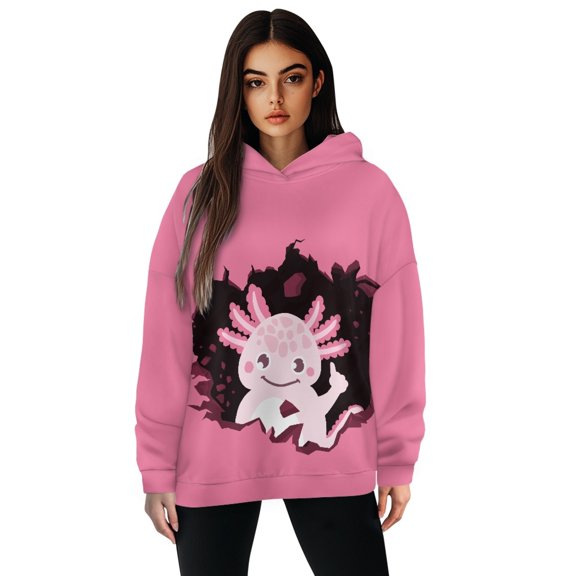 SCRAWLGOD Cartoon Axolotl Hoodie for Women Graphic Pullover Hoodies for Women Long Sleeve Oversized Hoodies for Women Plus Size L Breathable Womens Fall Hoodies Biking