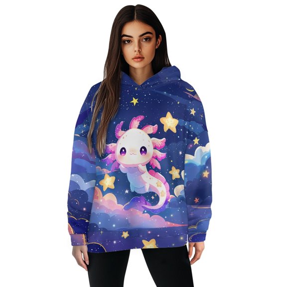 SCRAWLGOD Cartoon Axolotl Woman Hoodies Pullover Graphic Sweatshirts for Women Trendy Fall Washable Oversized Hoodie for Women Long Sleeves Loose Hoodie Pullover Tops Size L Skating