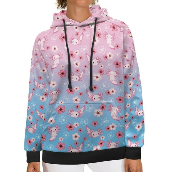 SCRAWLGOD Cartoon Axolotl Womens Hoodies Pullover Sweaters for Women Plus Size L Long Sleeve Women's Hoodie Graphic Comfy Oversized Hoodies for Women Going Out