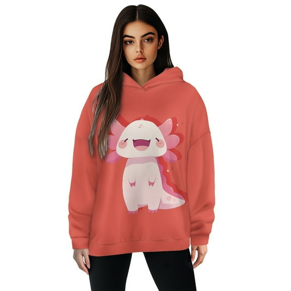 SCRAWLGOD Cartoon Axolotl Womens Hoodies Pullover Trendy Pullover Sweaters for Women Long Sleeve Ladies Hooded Sweaters Breathable Plus Size L Crewneck Sweatshirt Women Sports