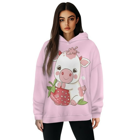 SCRAWLGOD Cartoon Cow Hoodie for Women Pullover Sweatshirts for Women Plus Size S Long Sleeve Tops Breathable Womens Fall Hoodies Crewneck Ladies Hooded Sweaters for Running