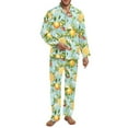 thumbnail image 1 of SCRAWLGOD Casual Pajamas Set Mens Pajamas Long Sleeve Notch Collar Loungewear Two-Piece Comfy Sleepwear Button-Down Pj Set with Elastic Band & Pockets, Lemon Floral Leaf Strawberry Blue, L, 1 of 6