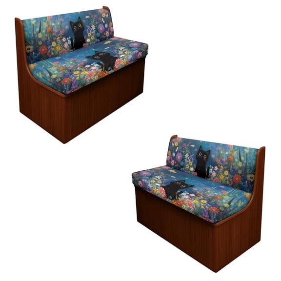 SCRAWLGOD Cat Daisy Flower Print RV Dinette Cushions Covers Washable Anti Scratch RV Booth Cushion Cover Stretch 2 Piece Set RV Dinette Booth Cover