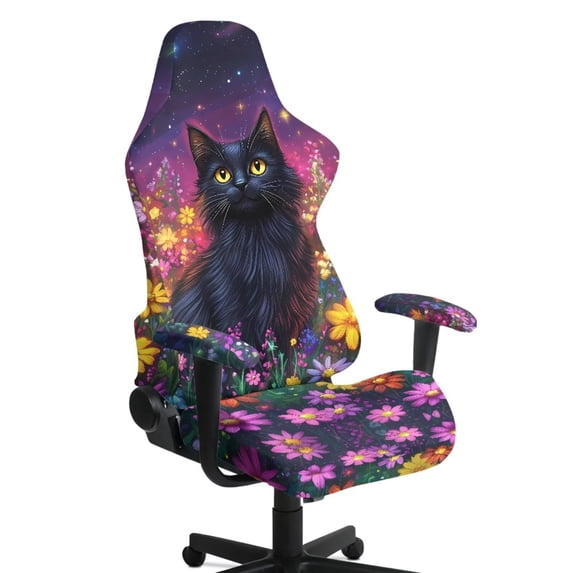 SCRAWLGOD Cat Daisy Star Print Gaming Chair Cover with Armrest Covers Non Slip Anti Dust Furniture Protector Stretchable Washable Computer Chair Slipcover
