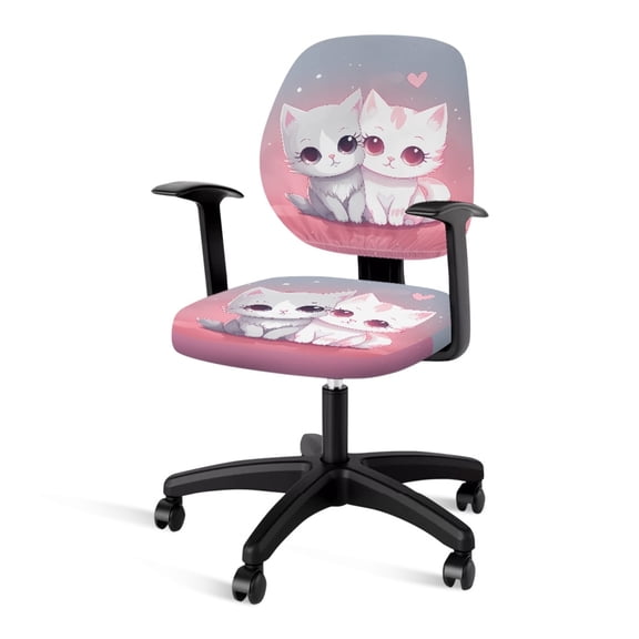 SCRAWLGOD Cat Love Gray Pink 2 Piece Sets Cozy Office Chair Slipcover Stretch Scratch Resistant High Back Chair Covers Easy to Install Universal Desk Chair Slipcovers
