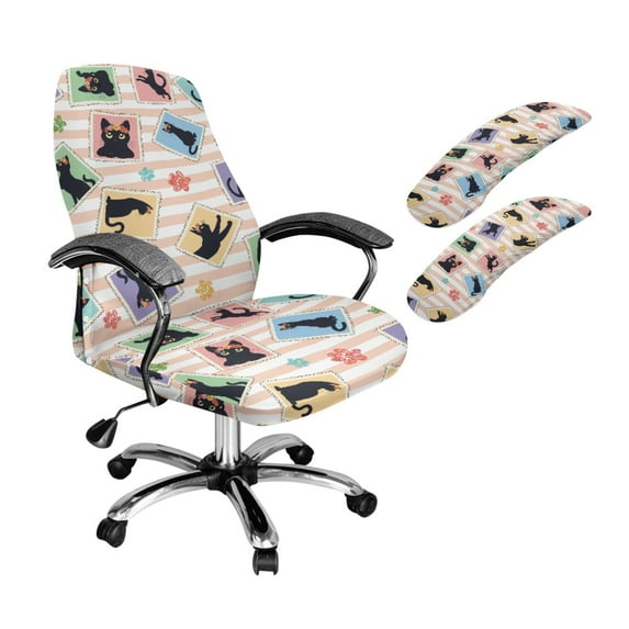 SCRAWLGOD Cat Paws Stripe Cozy Office Chair Cover with Armrest Protector 3 PCS Crease Resistant Boss Chair Slipcover Washable Breathable High Back Chair Covers, S