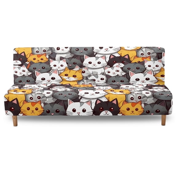 SCRAWLGOD Cat Print Gray White Futon Cover Armless Sofa Covers Sofa Bed Covers Stretch Futon Couch Cover Sofa Slipcover Thick Stay in Place Furniture Protector