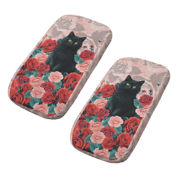 SCRAWLGOD Cat Rose Print Office Chair Armrest Pads Non Slip Arm Rest Cushion Replacement Comfortable Armrest Elbow Pillow for Elbows and Forearms Pressure Relief