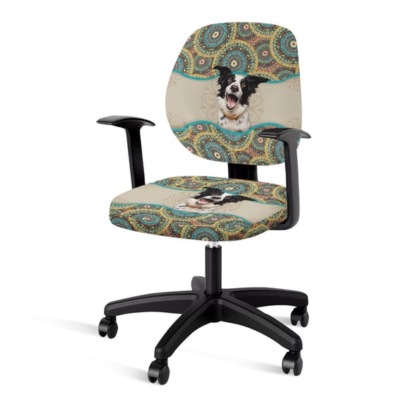 SCRAWLGOD Chair Covers for Office Desk Chairs Stain Resistant Non-Slip High Back Chair Covers Breathable Removable Swivel Chair Slipcover, 2 PCS, Bohemian Mandala Border Collie