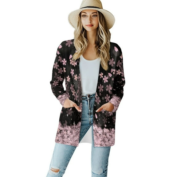SCRAWLGOD Cherry Blossom Cardigans for Women Trendy Fall Cardigan Sweaters for Women Lightweight Size XL Long Sleeve Women Jackets Casual Comfy Activewear Women Jacket