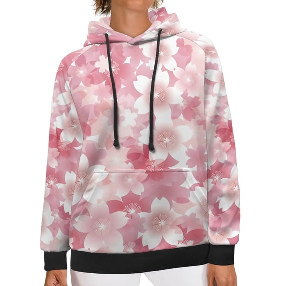 SCRAWLGOD Cherry Blossom Hoddie for Women Pullover Sweater with Hood and Pockets Long Sleeve Sweatshirt Womens Hoodie Graphic for Party Size L Comfy Woman Hoodies Trendy