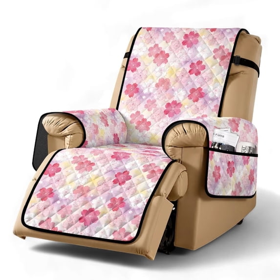 SCRAWLGOD Cherry Blossom Print Recliner Cover Universal Anti Dust Recliner Chair Cover Non Slip Reclining Slipcover with Pocket