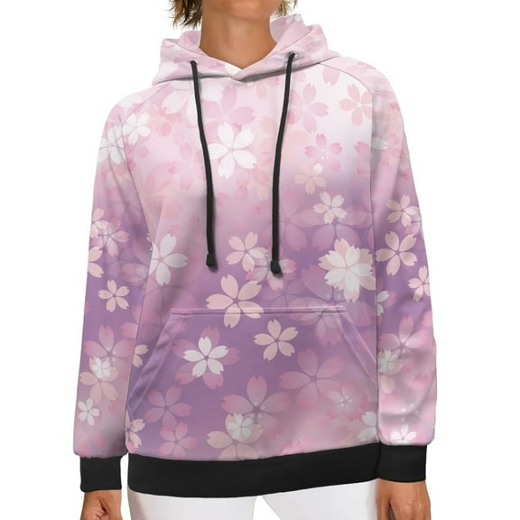 SCRAWLGOD Cherry Blossom Women Pullover Hoodie for Women Plus Size 2XS Sweaters with Pockets Long Sleeve Ladies Hooded Sweatshirts Comfy Women Oversized Hoodies