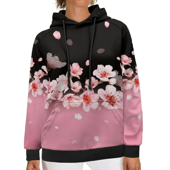 SCRAWLGOD Cherry Blossom Womens Hoodies Pullover Graphic Sweatshirts for Women Trendy Size 3XL Long Sleeve Ladies Hooded Sweaters Comfy Women Activewear Hoodies
