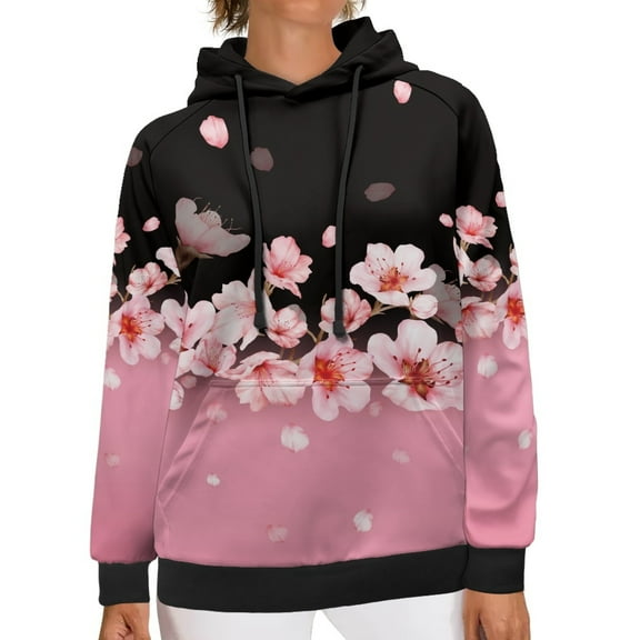 SCRAWLGOD Cherry Blossom Womens Hoodies Pullover Graphic Sweatshirts for Women Trendy Size L Long Sleeve Ladies Hooded Sweaters Comfy Women Activewear Hoodies