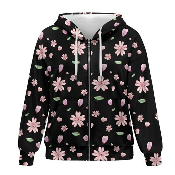 SCRAWLGOD Cherry Blossom Womens Zip Up Hoodie Sweatshirt Women Plus Size M Clothes Long Sleeve Oversized Zipper Hoodie for Women Party Casual Women Fall Outfits
