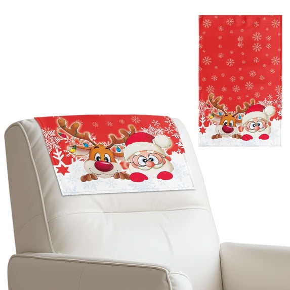 SCRAWLGOD Christmas 3 Piece Recliner Headrest Protector Non Slip Sofa Headrest Cover PU Leather Recliner Chair Head Protector Cover,17x27in, Santa Claus Elk Light Strip Snowflake Red White