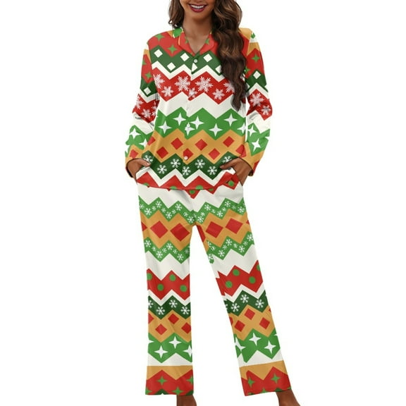 SCRAWLGOD Christmas Button Up Pajamas for Women Long Sleeve Tops and Pants Set of 2 Size XS V Neck Women Lounge Travel Set Comfy Women's Pajama Set Fall