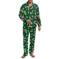 thumbnail image 1 of SCRAWLGOD Christmas Candy Cane Holly Snowflake Green 2 Pack Mens Button Down Pajamas Set with Pockets, Soft Sleepwear, Anti-Wrinkle Loungewear, Long Sleeve Notched Collar Top & Pants Set, L, 1 of 6