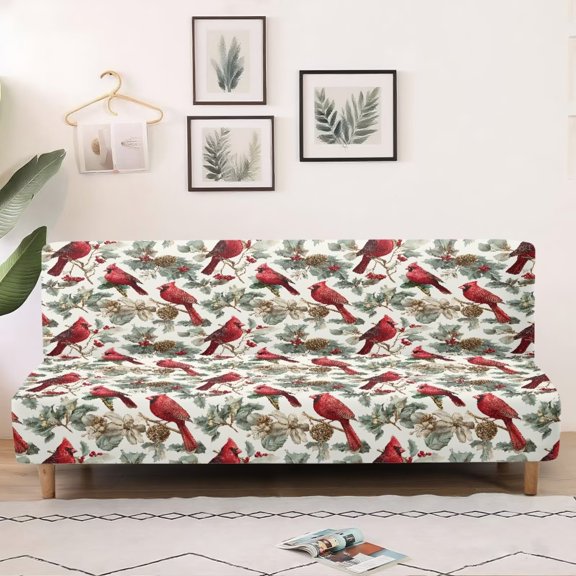 SCRAWLGOD Christmas Cardinal Print Sofa Slipcover Without Armrest Stretch Breathable Couch Cover 1 Piece Sofa Bed Covers Washable Anti Scratch Couch Slipcover for Dogs