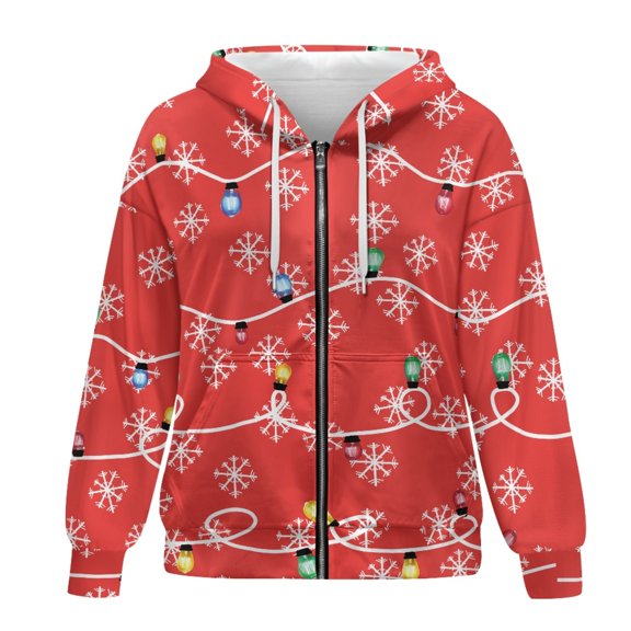 SCRAWLGOD Christmas Colored Lights Woman Zipper Hoodies for Women Oversized Sweaters Long Sleeve Sportswear Hoodie Women Walks Casual Women Outfits Fall Size S