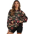 thumbnail image 1 of SCRAWLGOD Christmas Day Womens Round Neck Sweatshirts with Pockets Long Sleeve Trendy Pullover Casual Comfy Drop Shoulder Loose Fit Tops Clothes, Ornament Ball Candle Book Snowflake Black, XL, 1 of 6