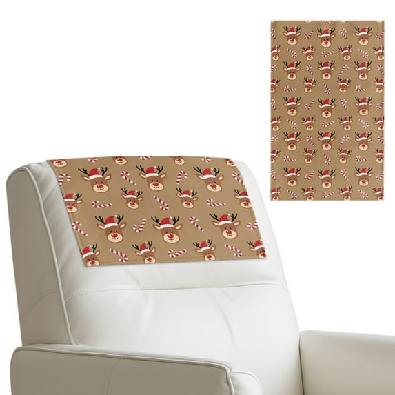SCRAWLGOD Christmas Elk Candy Cane Brown 3 Piece Non Slip Headrest Cover for Furniture Slipcovers,PU Leather Recliner Headrest Protector 17x27in Head Protector Cover for Home Decor