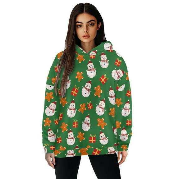 SCRAWLGOD Christmas Gift Snowmen Pullover Hoodies for Women Oversized Sweaters Long Sleeve Hooded Blouses Women Lightweight Plus Size L Crewneck Sweatshirt Women Fall