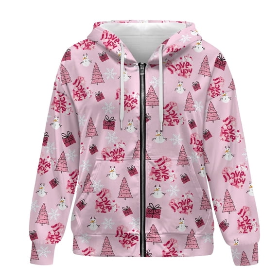 SCRAWLGOD Christmas Gifts Zip Up Hoodie for Women Plus Size XS Hooded Sweatshirt Women Graphic Long Sleeve Women Oversized Hoodies Soft Ladies Hoodie Sweaters