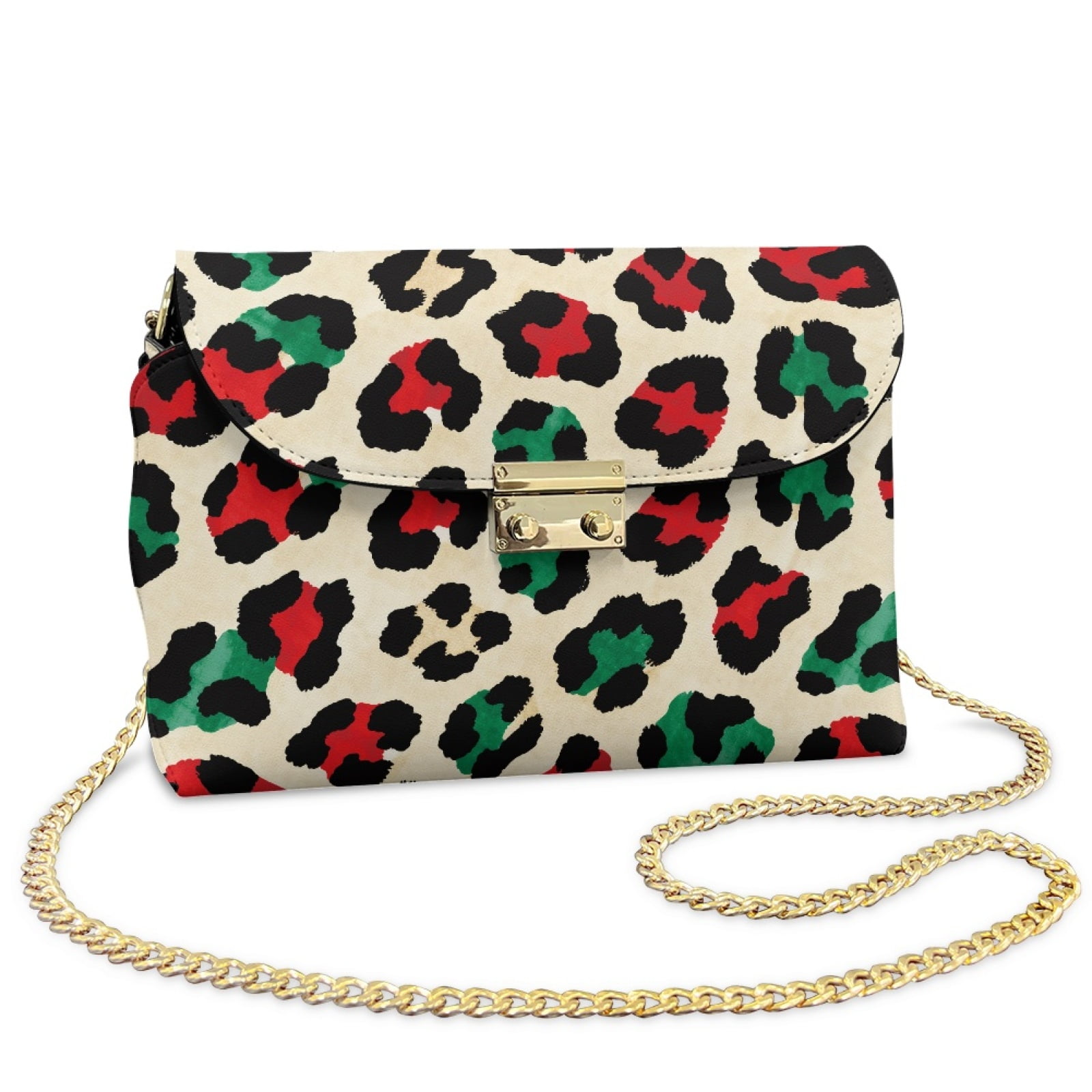 SCRAWLGOD Christmas Leopard Print Small Crossbody Bag Women's Crossbody Purse PU Leather Crossover Shoulder Bag Cross Body Handbags with Small Shoulder Purses