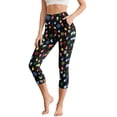 thumbnail image 1 of SCRAWLGOD Christmas Light Strip Snowflake Black High Waisted Capri Leggings with Pockets for Women - Slim Cropped Tights for Running Cycling Workout - Breathable Yoga Leggings Tummy Control, S, 1 of 6