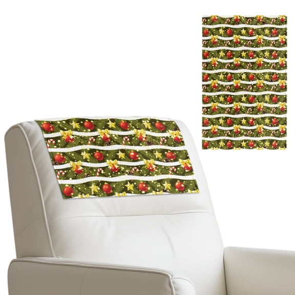 SCRAWLGOD Christmas Ornament Ball Stars Candy Cane Wave Print 1 PCS Recliner Headrest Protector Non Slip Sofa Headrest Cover Furniture Covers 17x27in PU Leather Couch Head Rest Covers