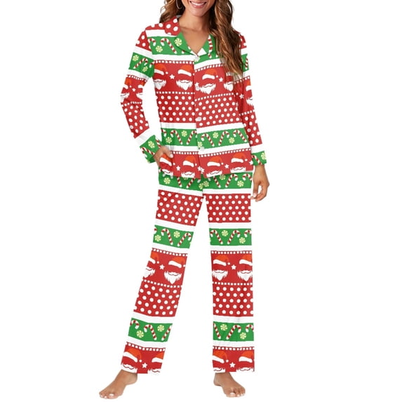 SCRAWLGOD Christmas Pajamas for Women Long Sleeve Button Pjs Women Fall Trendy Clothes V-Neck Two Piece Loungewear Size 2XL Comfortable Women Jogger Pj