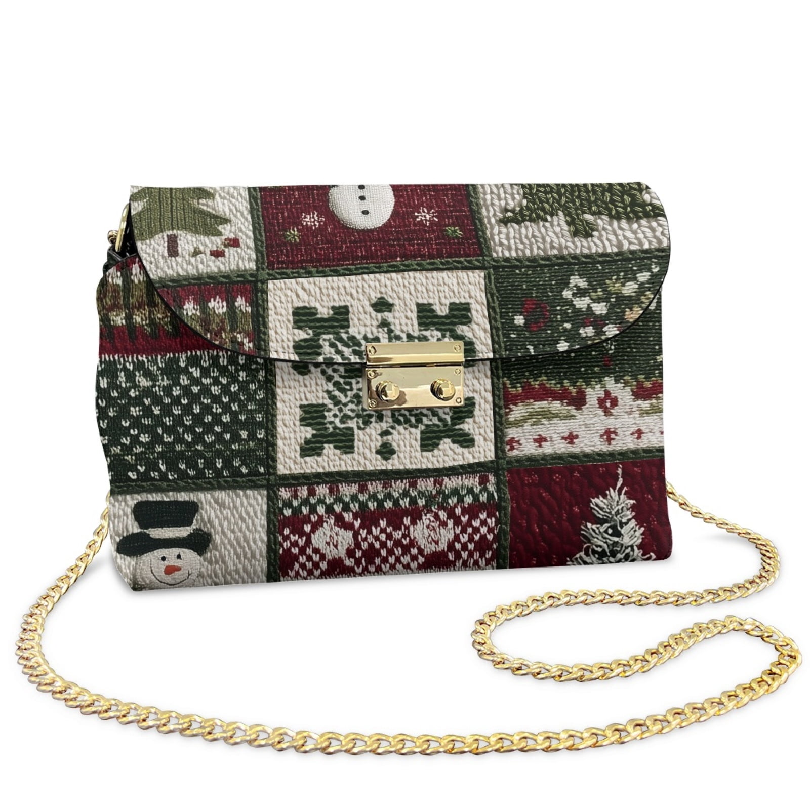 SCRAWLGOD Christmas Plaid Print Green White Red Crossbody Bags for Women Trendy PU Leather Shoulder Handbags Purses for Women with Detachable Chain Strap