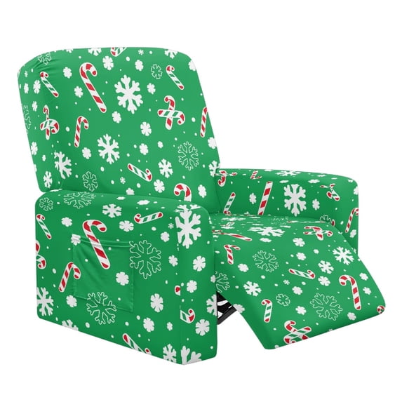 SCRAWLGOD Christmas Recliner Chair Covers Stretch Recliner Slipcovers Reclining Furniture Protector Washable Sofa Couch Cover with Storage Pocket for Pets Dog Cat, Candy Cane Snowflake Spots Green