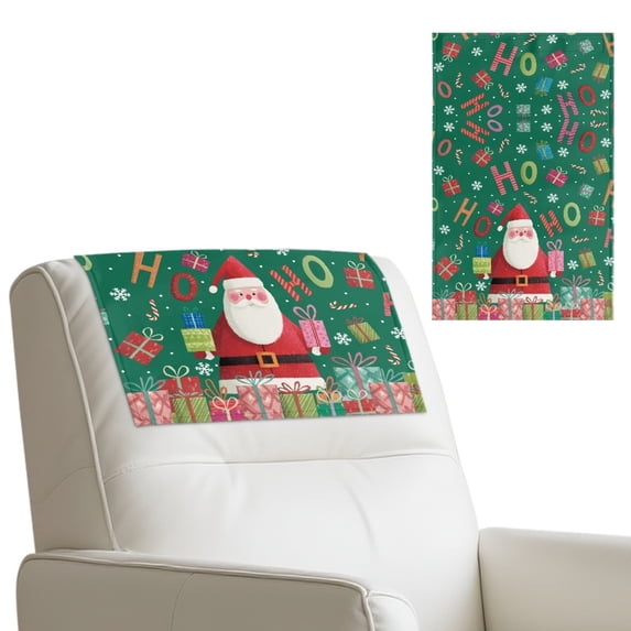 SCRAWLGOD Christmas Santa Claus Box Candy Cane Green 2 Piece Non Slip Headrest Protector PU Leather Recliner Headrest Cover Sofa Couch Chair Head Protector for Furniture Living Room,17x27in