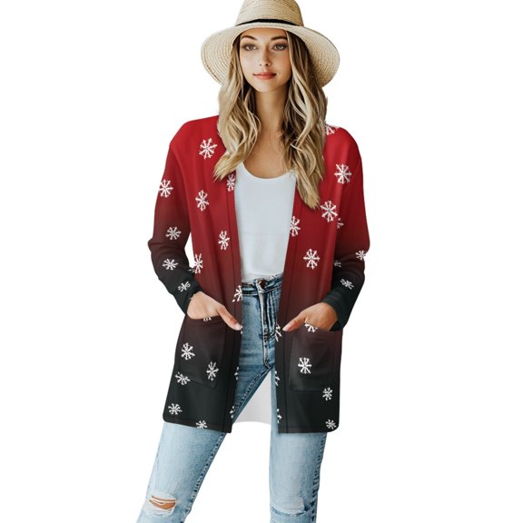 SCRAWLGOD Christmas Snowflake Cardigan Coats for Women Trendy Clothes Outfits Size 2XL Long Sleeve Work Cardigan for Women Office Elastic Sweater Jacket for Women Long