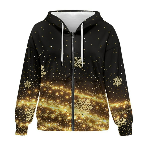 SCRAWLGOD Christmas Snowflakes Women Zip Up Hoodies Plus Size 2XL Womens Graphic Hoodies Long Sleeve Ladies Hoodie Sweaters Elastic Women Oversized Sweatshirt
