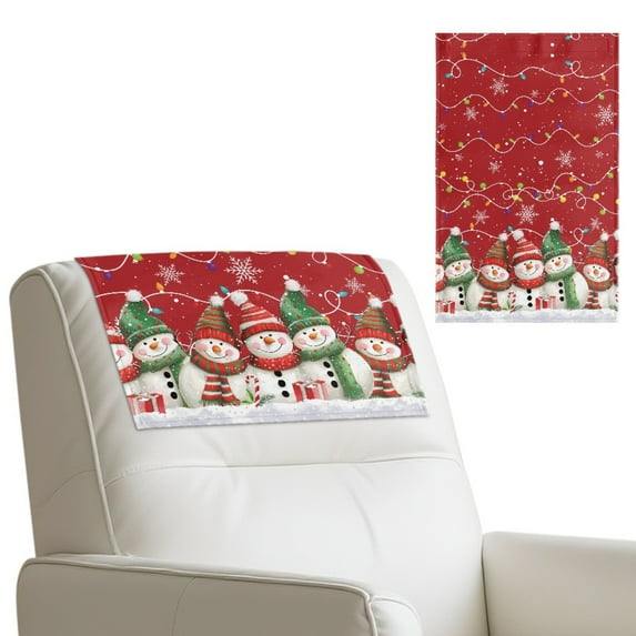 SCRAWLGOD Christmas Snowman Light Strip Snow Red 3 Pieces Recliner Headrest Protector Stain Resistant Couch Headrest Covers Chair Sofa Head Cover for Furniture Home Decoration, 17x27 Inch