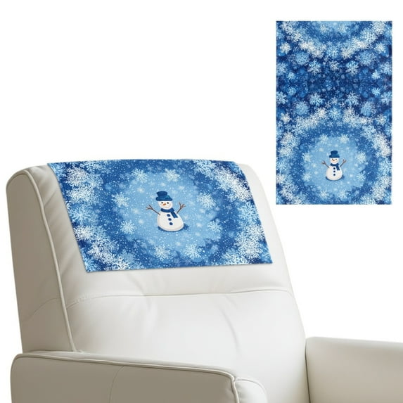 SCRAWLGOD Christmas Snowman Snowflake Print Blue White Recliner Headrest Protector, 2 Pcs Anti-Slip Waterproof Head Rest Cover, PU Leather Recliner Headrest Cover for Sofa,Office Chair 17x27 in