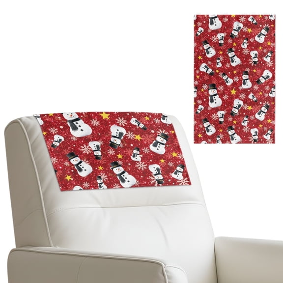 SCRAWLGOD Christmas Snowman Stars Snowflake Print Red 1 Pieces Recliner Headrest Protector,Non Slip Waterproof Headrest Cover, PU Leather Recliner Head Rest Cover for Sofa 17x27 in