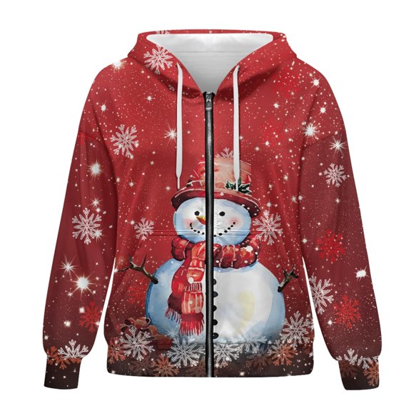 SCRAWLGOD Christmas Snowman Zip Up Hoodie for Women Trendy Sweatshirts for Women Size M Long Sleeve Activewear Jacket Women Park Warm Women Oversized Sweater