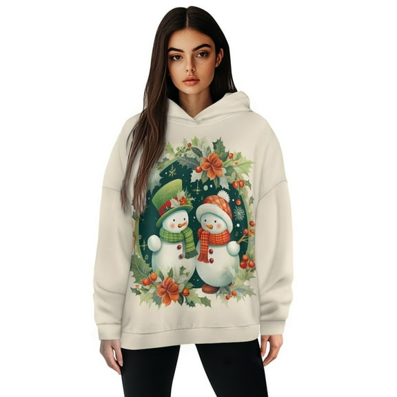 SCRAWLGOD Christmas Snowmen Oversized Hoodies for Women Graphic Long Sleeves for Women Lightweight Plus Size S Crewneck Sweatshirt Women Drop Shoulder Collar Sweatshirt Women Plus