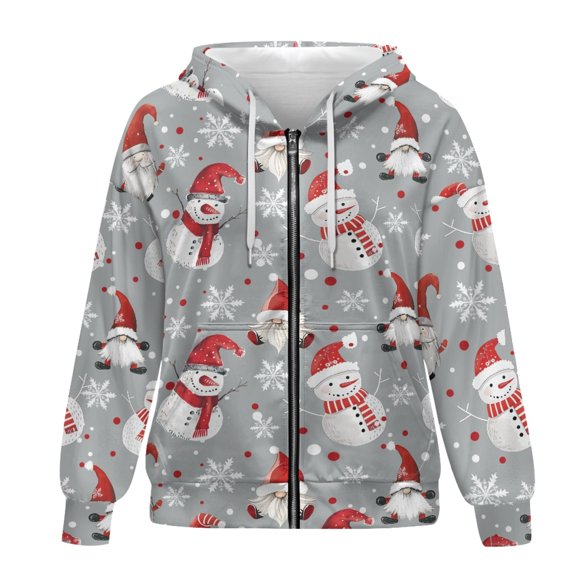 SCRAWLGOD Christmas Snowmen Zip Hoodie Women Oversized Zip Up Hoodie for Women Lightweight Zipper Hoodies for Women Plus Size XL Drawstring Hooded Zip Up Sweaters for Women Party