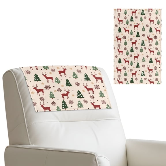 SCRAWLGOD Christmas Tree Elk Snowflake Spot Beige Non Slip Headrest Cover for Furniture Slipcovers, 1 Piece PU Headrest Protector for Recline Chair, Theater Seat Cover for Home 17x27 in