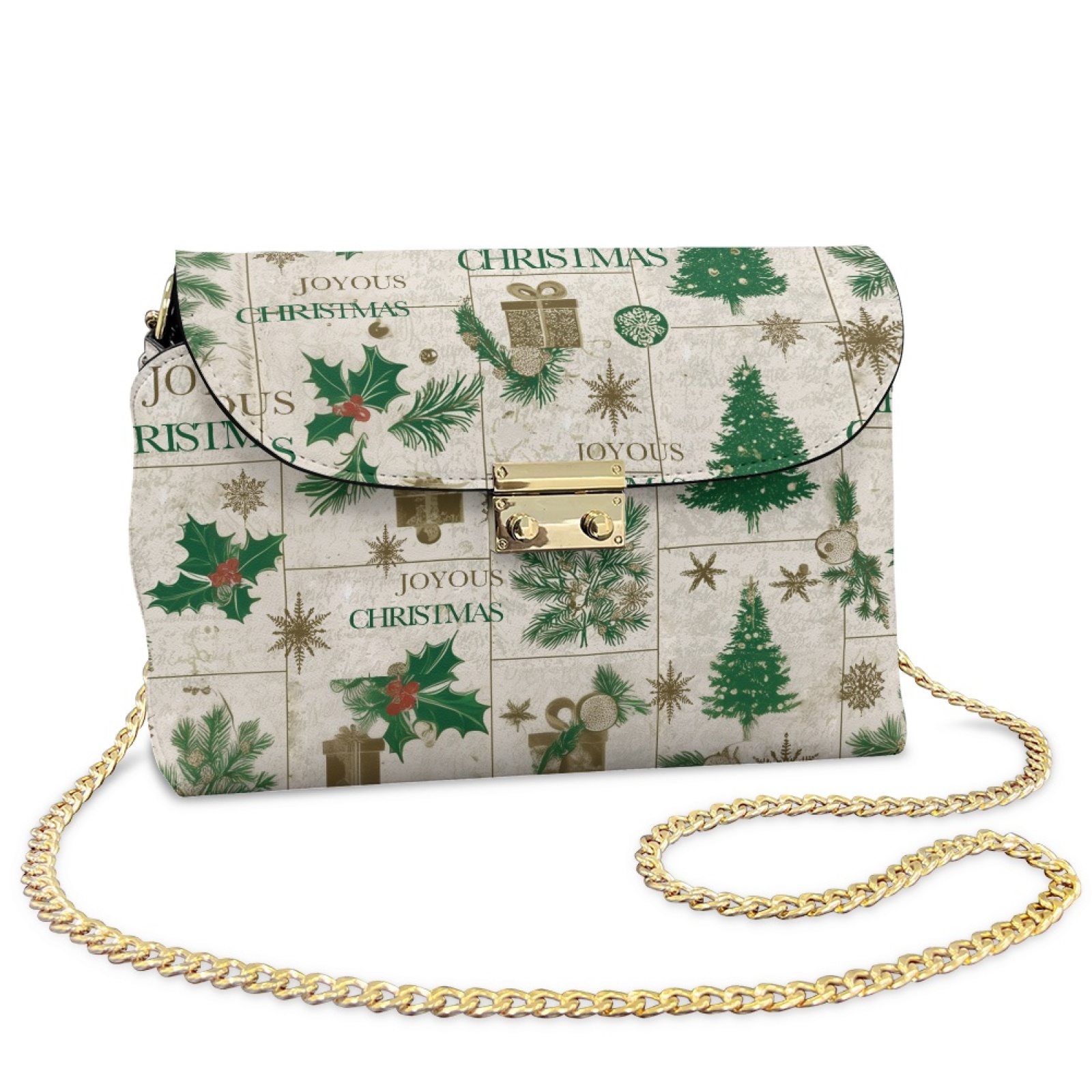 SCRAWLGOD Christmas Tree Holly Ornament Ball Beige Small Crossbody Bags for Women Leather Cell Phone Purse Crossover Shoulder Bag Crossbody Travel Purse with Detachable Strap