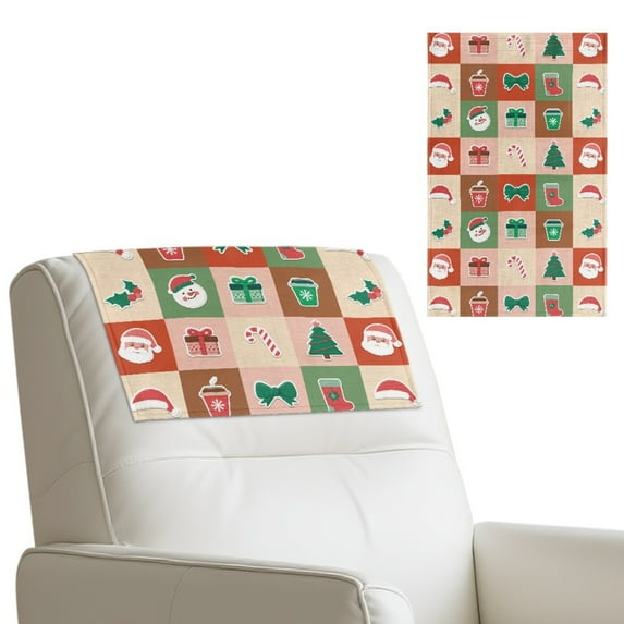 SCRAWLGOD Christmas Tree Santa Claus Holly Plaid Print 1 Pcs Sofa Headrest Cover Non Slip Headrest Protector for Recline Chair PU Leather Head Protector Cover for Living Room,Office Chair,17x27in