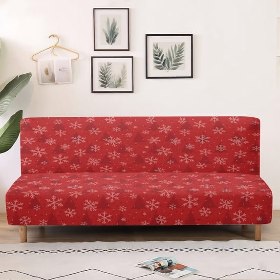 SCRAWLGOD Christmas Tree Snowflake Print Sofa Slipcover Without Armrest Heavy Duty Furniture Protector Washable Couch Slipcover with Elastic Bottom for Bedroom Furniture